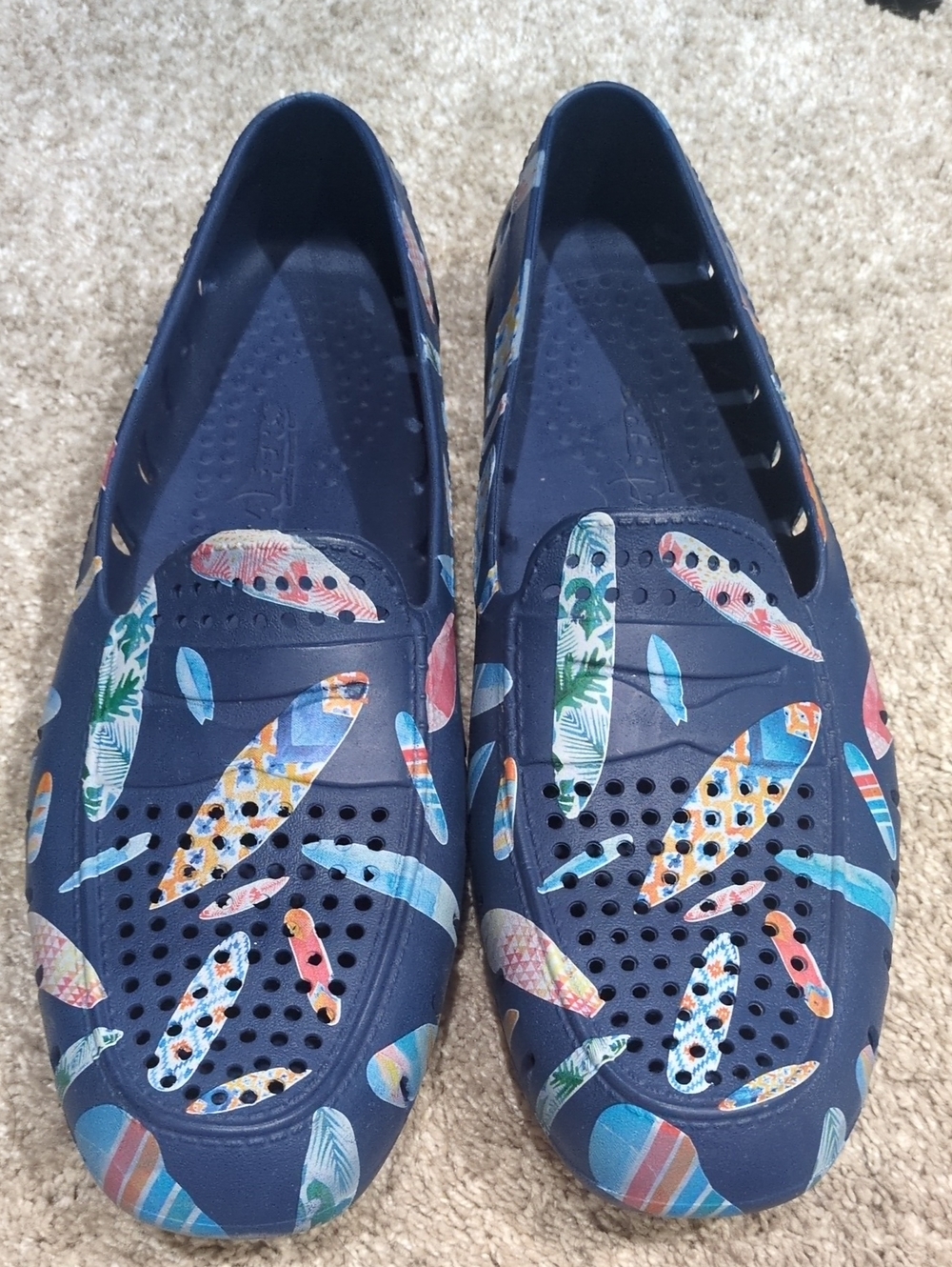 Men's Floafers: Navy Blue with Multicolor Surf Print
